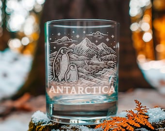 Antarctica Etched Glass | Penguin & Iceberg Engraved Stemless Glass, Polar Explorer Gift, Antarctic Souvenir Drinkware, Adventure Barware