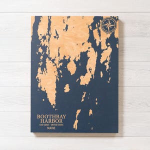 Boothbay Hafen, Maine Karte | "Graviertes Holz Küstenkarte Wand Kunst Zeichen, Strand Wohnkultur nautischen Druck, einzigartiges personalisiertes Geschenk für die Familie