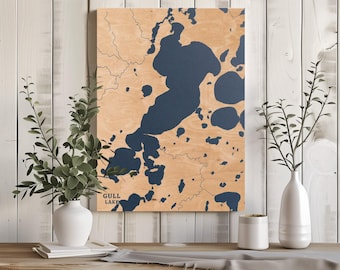 Gull Lake Minnesota : Personalized Engraved Wood Map, Custom Lake House Wall Art Gift