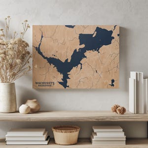 Wachusett Stausee Massachusetts | Benutzerdefinierte See Karte Wohnkultur, personalisierte Lake House Geschenk, Jubiläum Camp Geschenk, gravierte Holz Wandkunst