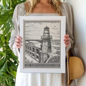 Impresión litográfica del Parque Nacional Dry Tortugas - Impresión artística mate vintage de archivo de Florida. Llave del Jardín del Fuerte Jefferson. Regalo de viaje.