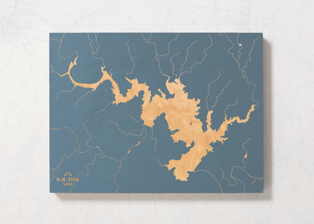 O.H. Ivie Lake, Texas Engraved Map Art Cabin Print, Lake House Decor