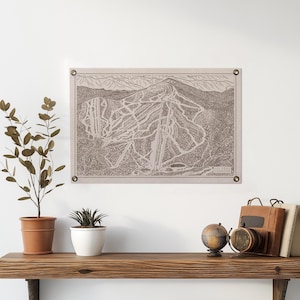 Affiche en feutre de carte des montagnes du Vermont de Jay Peak | cadeau d'art mural montagne ski snowboard vintage. Décoration d'intérieur fanion drapeau. Fait main aux États-Unis