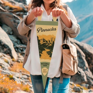 Pinnacles National Park Felt Pennant | State poster. Vintage typography California flag wall art coastal home decor. USA Handmade Gift