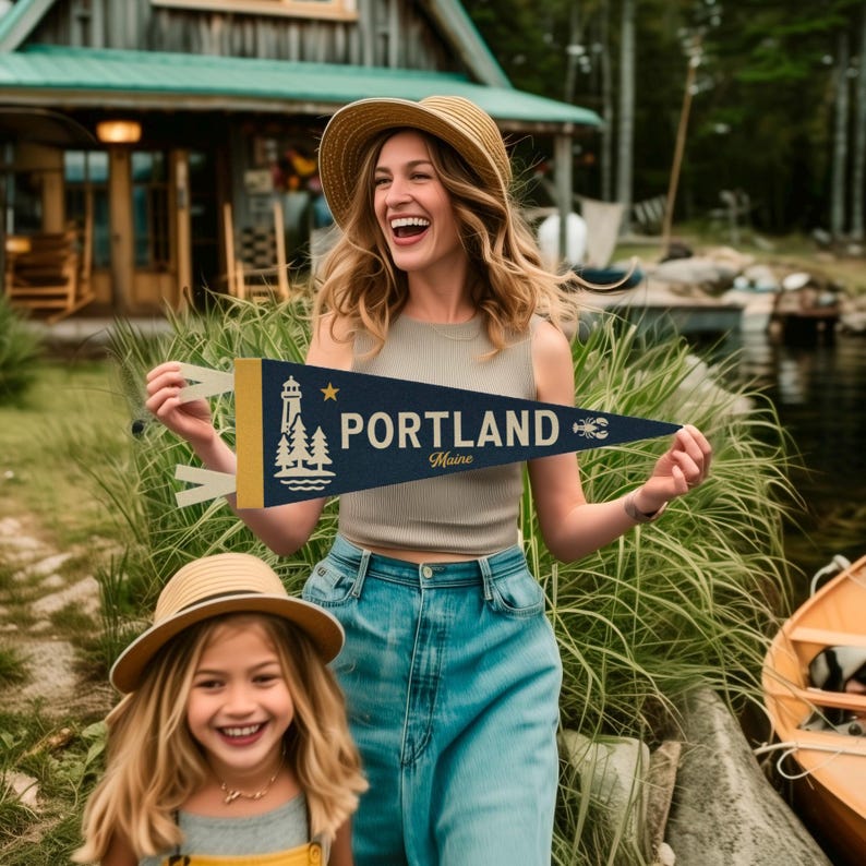 Portland Maine Felt Pennant | Forest City banner poster. Vintage town & state pride typography flag home decor. Travel gift USA image 3