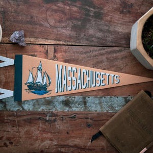 Massachusetts Felt Pennant | New England state sports banner poster . Vintage typography camp flag home decor. USA Handmade