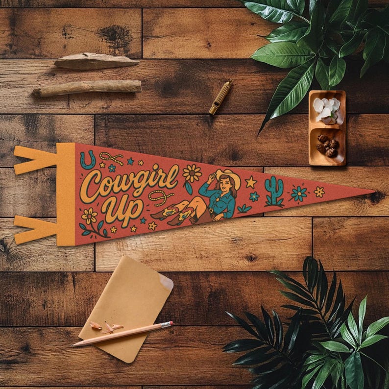 Cowgirl Up Felt Pennant | Western Wall Decor, Ranch Cowboy Banner, Rustic Girls Room Sign, Handmade Western Art, Fun Country Gift Idea image 6