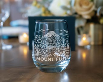 Mount Fuji Japan Glass | Laser Etched Travel Glassware, Engraved