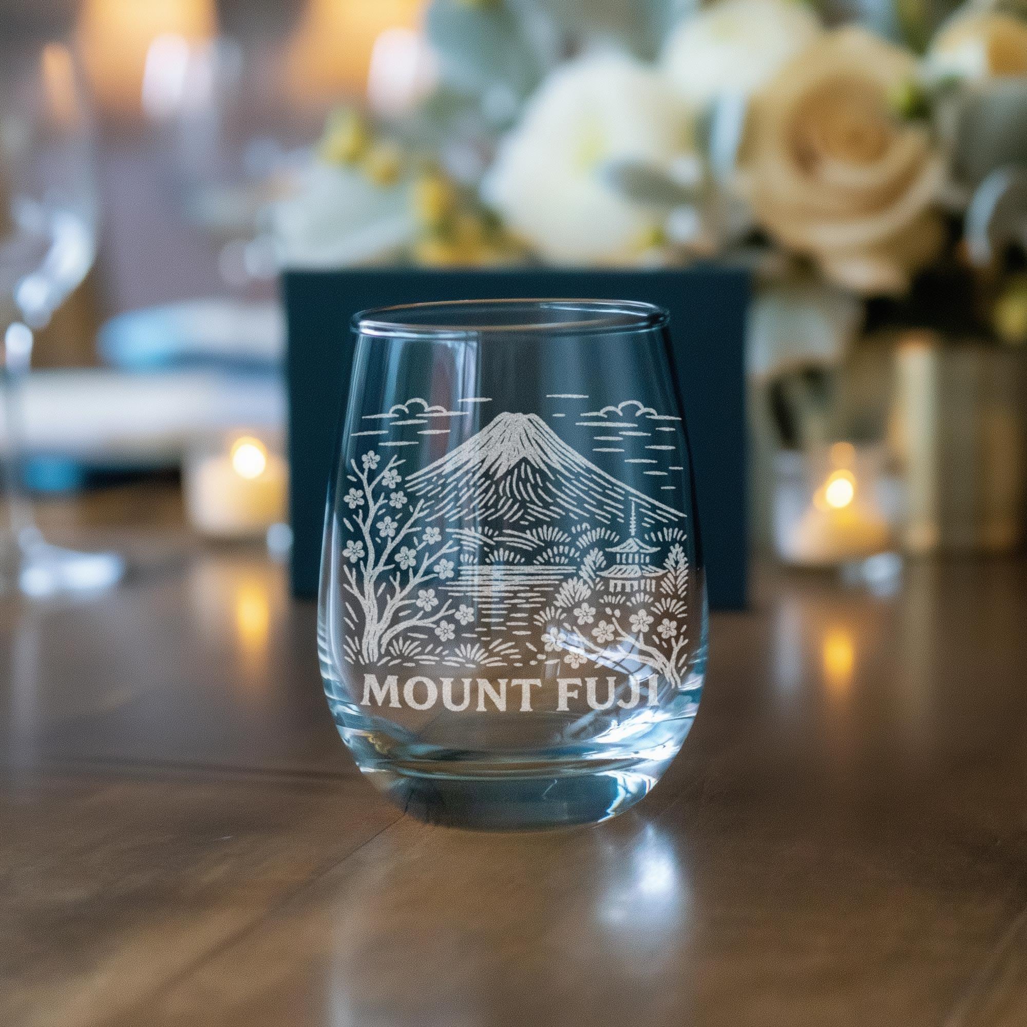 Mount Fuji Japan Glass | Laser Etched Travel Glassware, Engraved