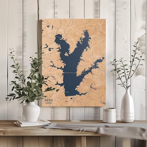 Rend Lake Falls | Benutzerdefinierte See Karte Wohnkultur, personalisierte See Haus Geschenk, Jahrestag Hochzeitslager Geschenk, gravierte Holz Wandkunst