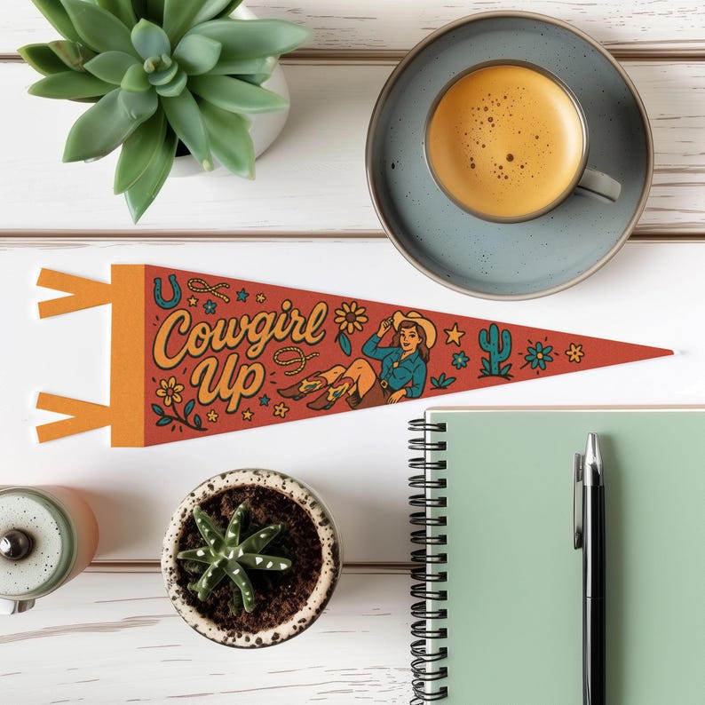 Cowgirl Up Felt Pennant | Western Wall Decor, Ranch Cowboy Banner, Rustic Girls Room Sign, Handmade Western Art, Fun Country Gift Idea image 5
