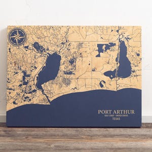 Port Arthur, Texas Karte | "Graviertes Holz Küsten Karte Wand Kunst Schild, Strand Haus Wohnkultur nautischen Druck, einzigartiges personalisiertes Geschenk für die Familie