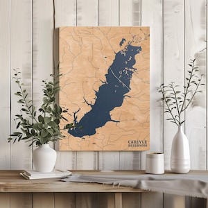 Carlyle Stausee Illinois | Benutzerdefinierte See Karte Wohnkultur, personalisierte See Haus Geschenk, Jahrestag Hochzeitslager Geschenk, gravierte Holz Wandkunst