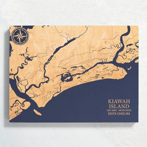 Kiawah Island Karte | "Graviertes Holz Küstenkarte Wand Kunst Zeichen, Strand Wohnkultur nautischen Druck, einzigartiges personalisiertes Geschenk."