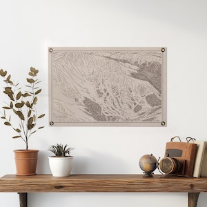 Affiche en feutre de carte du sentier des montagnes du Colorado du bassin d'Arapahoe | cadeau vintage d'art mural de ski et snowboard. Fanion drapeau USA fait main