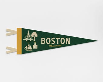 Boston Massachusetts Felt Pennant | City banner poster. Vintage town & state pride typography flag home decor. Travel gift USA