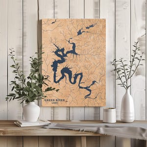 Green River Lake Kentucky / Decorazione per la casa con mappa personalizzata del lago, regalo personalizzato per casa sul lago, regalo per anniversario di matrimonio in campeggio, arte murale in legno incisa