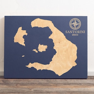 Santorini, Griechenland Karte | "Graviertes Holz Küsten Karte Wand Kunst Schild, Strand Haus Wohnkultur nautischen Druck, einzigartiges personalisiertes Geschenk für die Familie