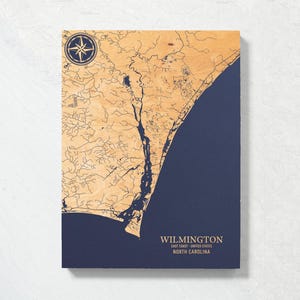 Wilmington Karte von Wilmington | "Graviertes Holz Küstenkarte Wand Kunst Zeichen, Strand Wohnkultur nautischen Druck, einzigartiges personalisiertes Geschenk für die Familie