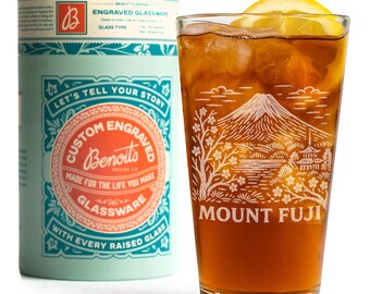 Mount Fuji Japan Glass | Laser Etched Travel Glassware, Engraved