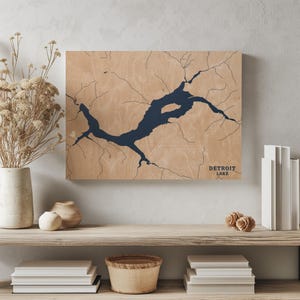 See Detroit | Benutzerdefinierte See Karte Wohnkultur, personalisierte See Haus Geschenk, Jahrestag Hochzeitslager Geschenk, gravierte Holz Wandkunst