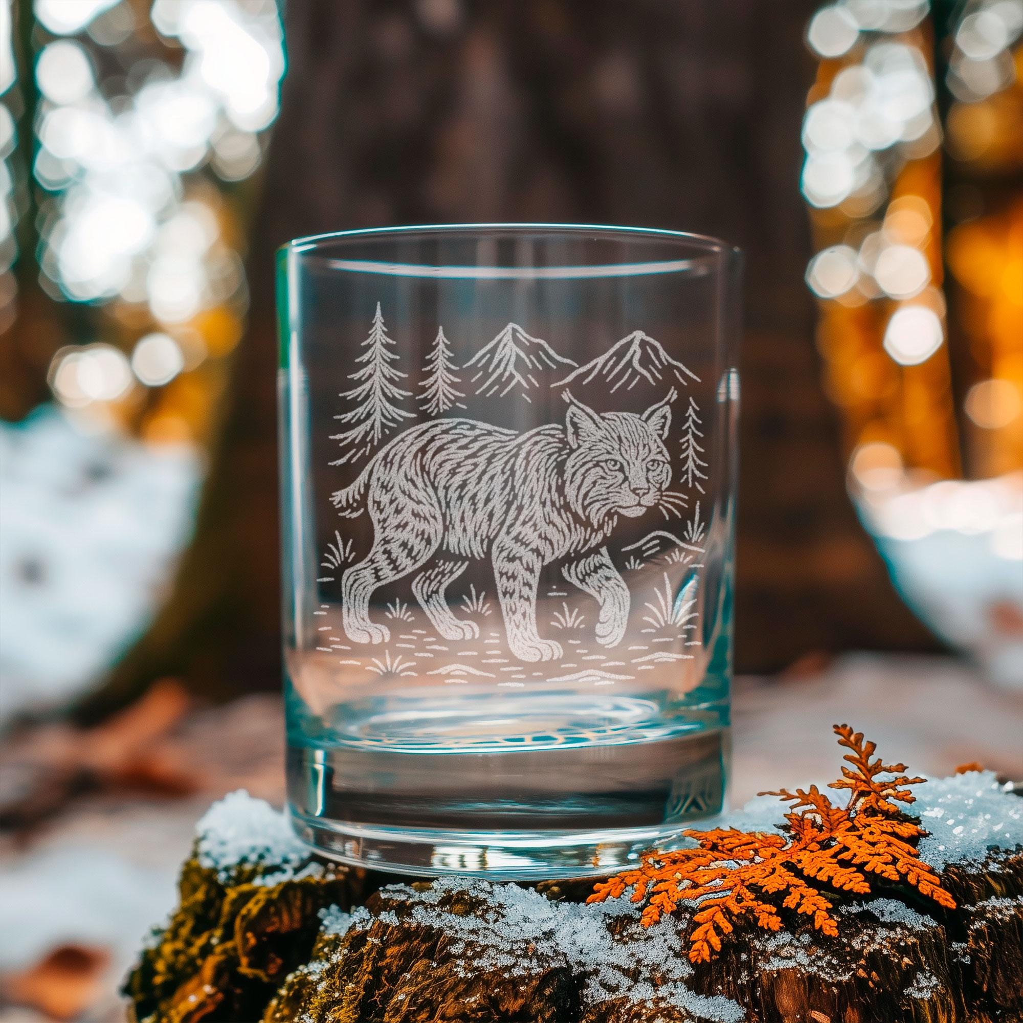 Bobcat Glasses | Etched Whiskey, Wine, Pint & Beer Can Glassware
