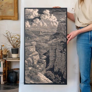 Grand Canyon National Park Engraved Birch Wood Panel | Southwestern Lithograph Arizona Wall Art, Nature Illustration, Desert Home Decor Gift