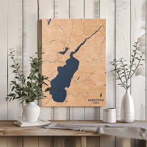 Saratoga Lake New York | Benutzerdefinierte See Karte Wohnkultur, personalisierte See Haus Geschenk, Jahrestag Hochzeitslager Geschenk, gravierte Holz Wandkunst
