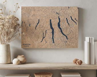 Finger Lakes New York : Personalized Engraved Wood Map, Custom Lake House Wall Art Gift