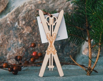 Vintage Skis Ornament | Christmas, Holiday Decor, Hostess Gift, Stocking Stuffer, Tree Decoration, Wood, USA Made, Benoit's Design Co.