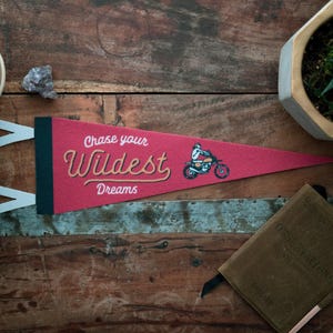 Chase Your Wildest Dreams Felt Pennant | Inspirational banner poster. Vintage camp flag pennant kids room home decor. USA Handmade