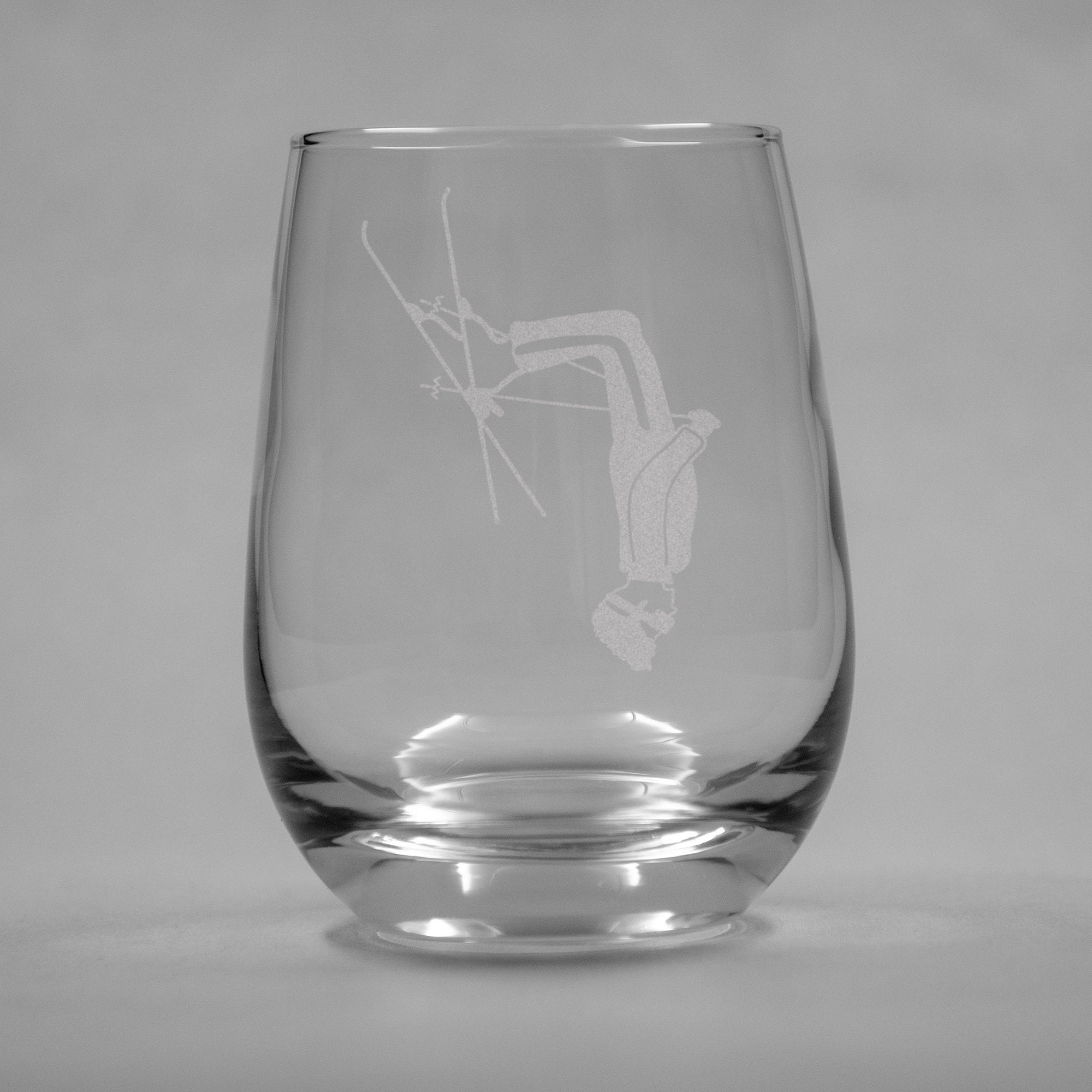 Classic Ski Tricks Etched Stemless Wine Glasses Set of 4 Etsy