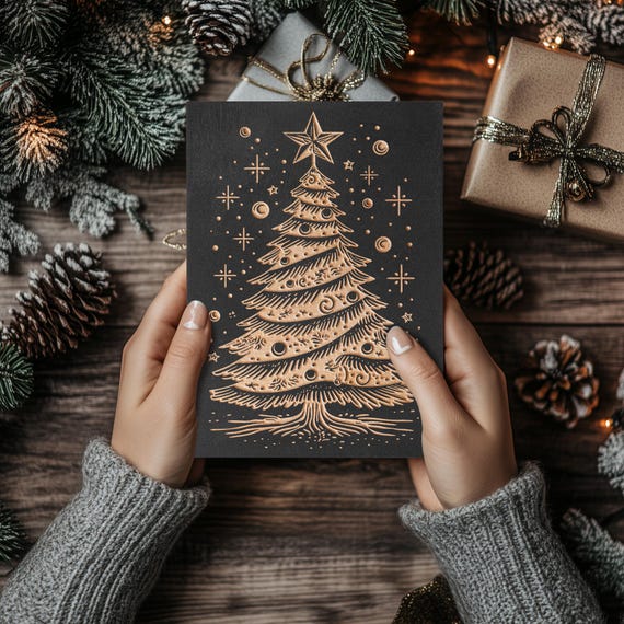 ミッドセンチュリーモダンクリスマスツリー彫刻木製パネル