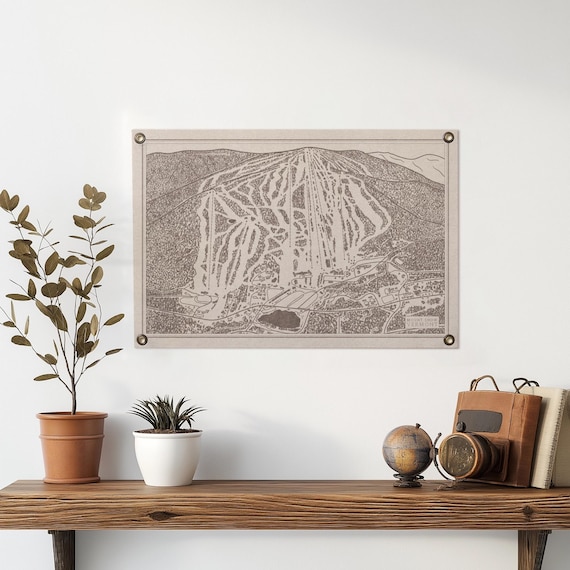Mount Snow Vermont Mountain Map Felt Poster Banner | Vintage ski snowboard mountain wall art gift. Flag pennant home decor. USA Handmade
