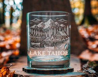 Glas från Lake Tahoe, Kalifornien, Nevada | Laseretsat reseglas, graverad naturskön present till resenärer i Sierra Nevada
