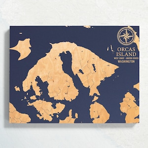 Orcas Island, Washington Karte | "Graviertes Holz Küstenkarte Wand Kunst Zeichen, Strand Wohnkultur nautischen Druck, einzigartiges personalisiertes Geschenk für die Familie
