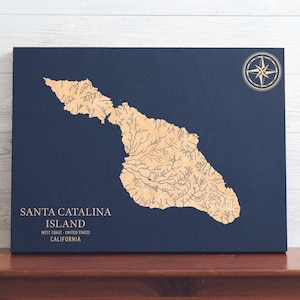 Santa Catalina Island, California Map | Engraved Wood Coastal Wall Art Sign, Beach House Home Decor, Nautical Print Personalized Gift