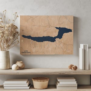 Lake Crescent Washington | Benutzerdefinierte See Karte Wohnkultur, personalisierte See Haus Geschenk, Jahrestag Hochzeitslager Geschenk, gravierte Holz Wandkunst