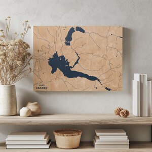 Lake Granby Colorado / Decorazione per la casa con mappa personalizzata del lago, regalo personalizzato per casa sul lago, regalo per anniversario di matrimonio in campeggio, arte murale in legno incisa