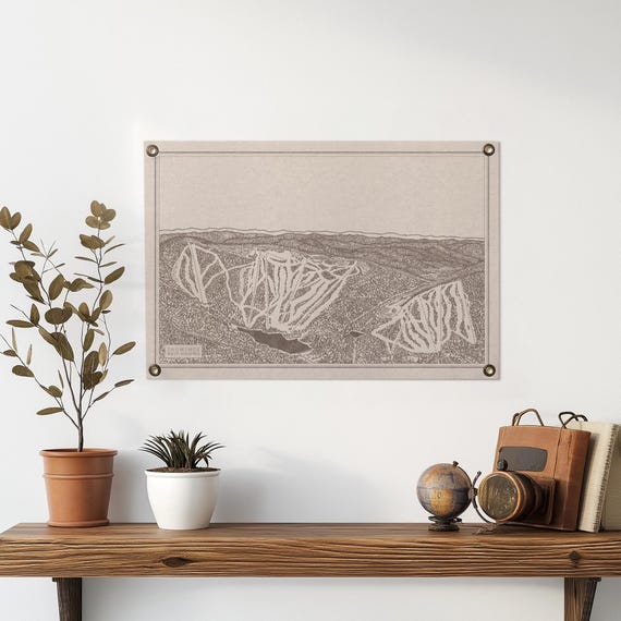 Snowshoe West Virginia Mountain Map Felt Poster Banner Vintage