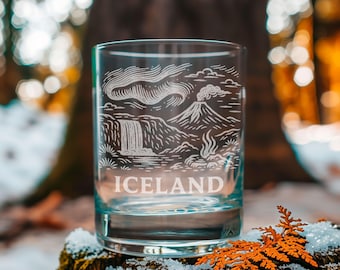 Iceland Glass | Laser Etched Travel Glassware, Engraved Scenic Scene Gift for Iceland Travelers