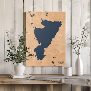 Waldo Lake | Benutzerdefinierte See Karte Wohnkultur, personalisierte See Haus Geschenk, Jahrestag Hochzeitslager Geschenk, gravierte Holz Wandkunst