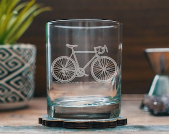 Road Bike Glasses | Laser Etched Cycling Barware | Gift for Bikers, Outdoor Lovers & Home Bar Fun