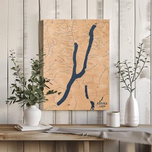 Keuka See New York | Benutzerdefinierte See Karte Wohnkultur, personalisierte See Haus Geschenk, Jahrestag Hochzeitslager Geschenk, gravierte Holz Wandkunst