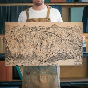 Jackson Hole Wyoming Ski Loipe Karte | Gravierte Holzwandkunst, Wintersport-Kabinendekor, Snowboard-Bergspur, personalisiertes Geschenk für die Familie