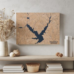 Hillsdale Stausee Kansas | Benutzerdefinierte See Karte Wohnkultur, personalisierte See Haus Geschenk, Jahrestag Hochzeitslager Geschenk, gravierte Holz Wandkunst