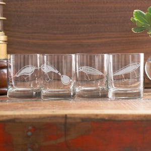 Freshwater Lures Glasses Set of 4 | Personalized Beer, Cocktail, Whiskey, Wine glassware. Fishing & hunting gift. Camp barware home decor