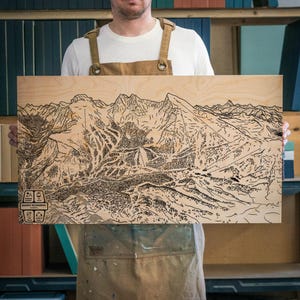 Banff Sunshine, Alberta Ski Loipe Karte | Gravierte Holzwandkunst, Wintersport-Kabinendekor, Snowboard-Bergspur, personalisiertes Geschenk für die Familie