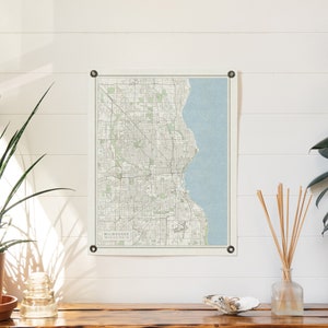 Milwaukee (Wisconsin) kaart vilten posterbanner | Vintage geïnspireerd designcadeau. Klassiek kunstwimpel voor stadsplattegrond. Handgemaakt in de VS