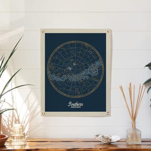 Póster de fieltro con mapa estelar del hemisferio sur, impresión de constelación vintage, arte mural celestial, decoración astronómica
